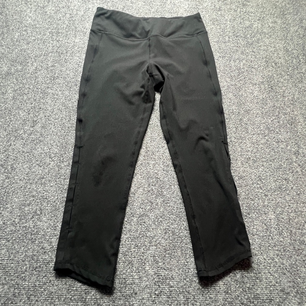 Gaiam Womens Black Yoga Capri Leggings Ladder Cutout Detail Size Medium RN117927